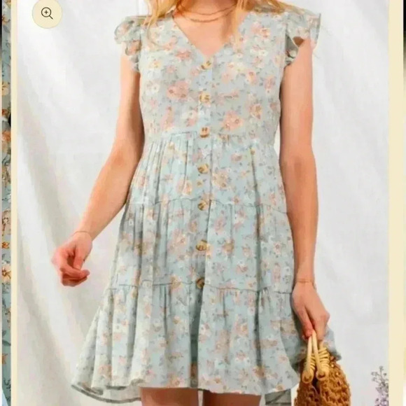 MINE Blue Floral Print Knee-Length Sundress, size large - Picture 1 of 10